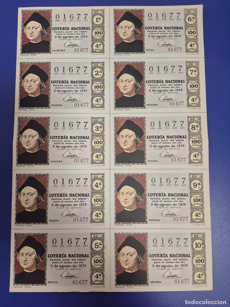 Lotteria Nationale Spagnola: LOTERIA NACIONAL SORTEO 22 DE 1970 BILLETE COMPLETO SERIE 4