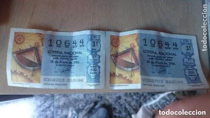 Lotteria Nationale Spagnola: lote 2 antiguos decimos loteria nacional 1986-numero 10644-sorteo 18 de enero de 1986-500 pesetas