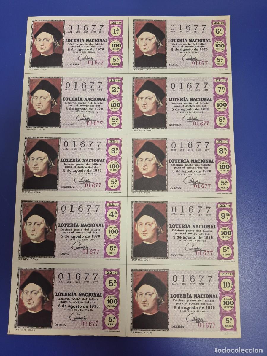 Lotteria Nationale Spagnola: LOTERIA NACIONAL SORTEO 22 DE 1970 BILLETE COMPLETO SERIE 5