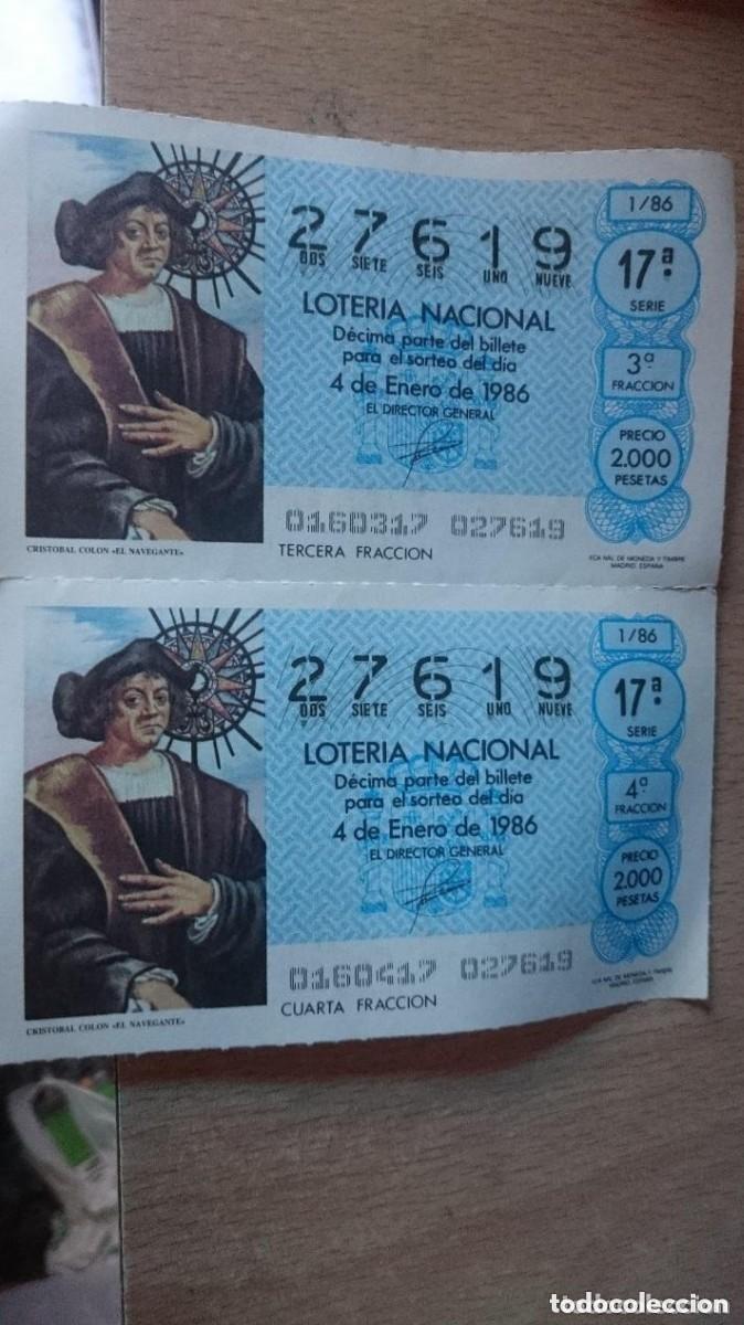Loter&iacute;a nacional: lote 2 antiguos decimos loteria nacional 1986-numero 27619-sorteo 4 de enero de 1986-cristobal colon