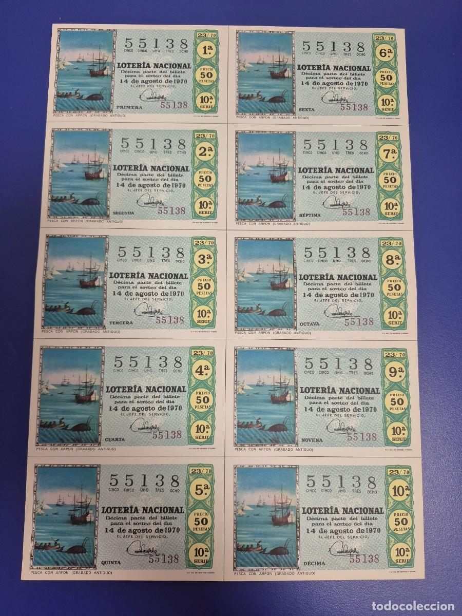 Lotteria Nationale Spagnola: LOTERIA NACIONAL SORTEO 23 DE 1970 BILLETE COMPLETO SERIE 10