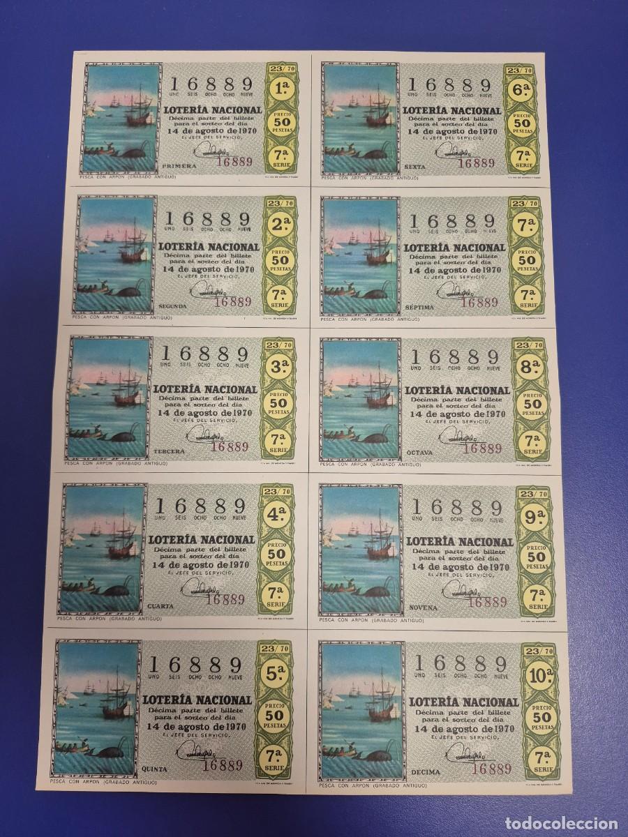 Lotteria Nationale Spagnola: LOTERIA NACIONAL SORTEO 23 DE 1970 BILLETE COMPLETO SERIE 7