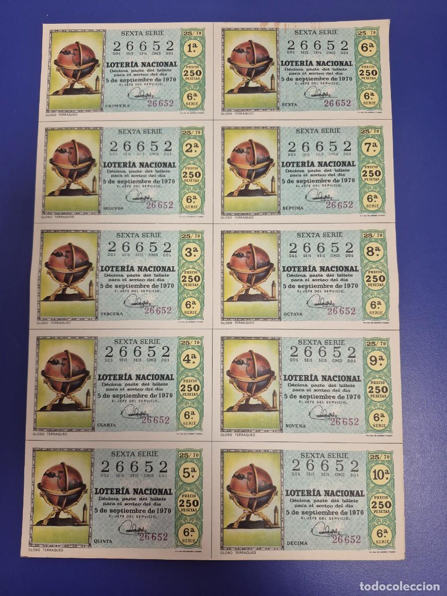 Loter&iacute;a nacional: LOTERIA NACIONAL SORTEO 25 DE 1970 BILLETE COMPLETO SERIE 6