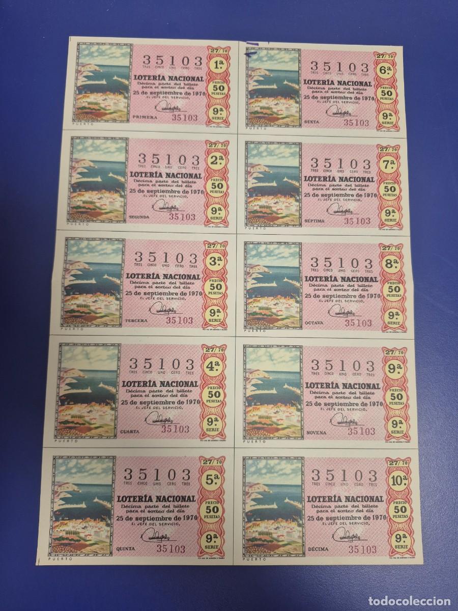 Loter&iacute;a nacional: LOTERIA NACIONAL SORTEO 27 DE 1970 BILLETE COMPLETO SERIE 9