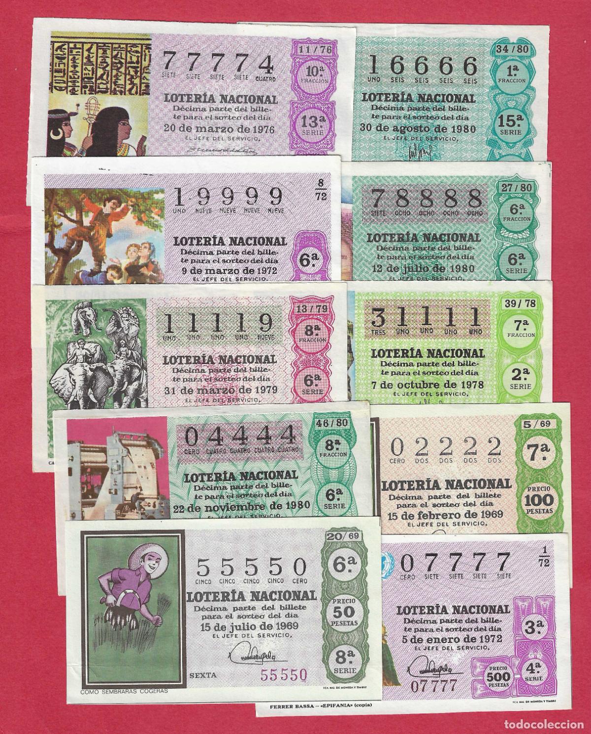 Loter&iacute;a nacional: LOTERIA 10 DECIMOS CON CUATRO NUMEROS IGUALES