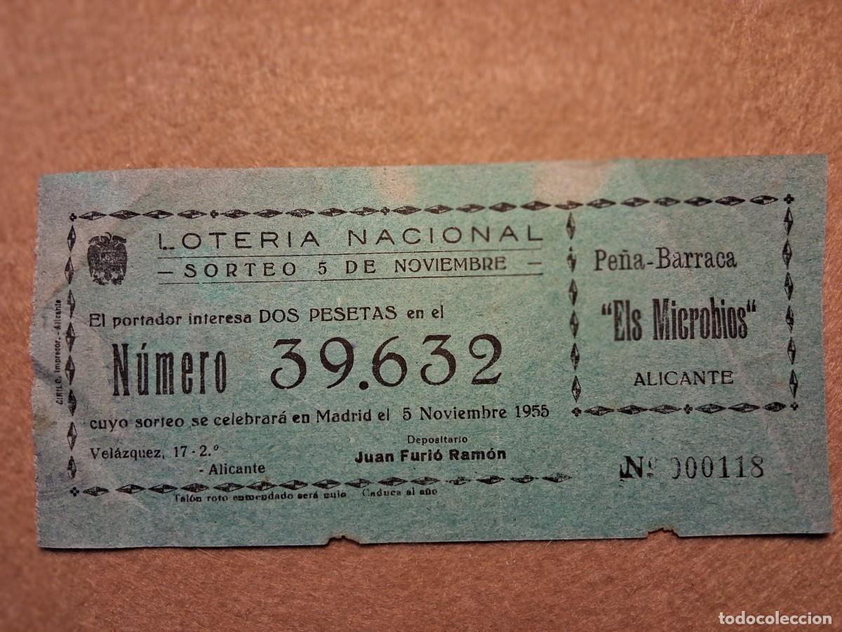Loter&iacute;a nacional: PAPELETA BARRACA ELS MICROBIOS, SORTEO LOTERIA NACIONAL DE 5 NOVIEMBRE 1955.