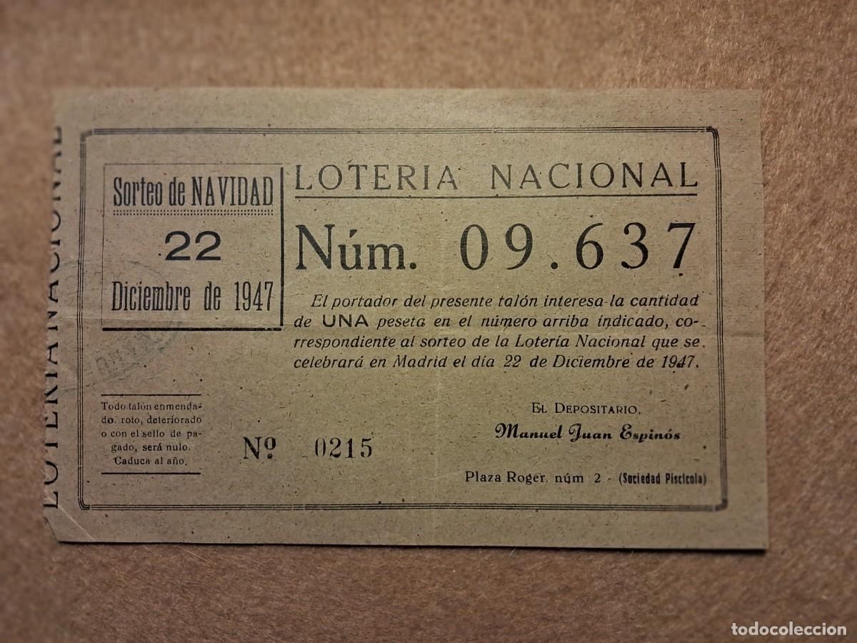 Loter&iacute;a nacional: PAPELETA LOTER&Iacute;A NAVIDAD, SORTEO 22 DICIEMBRE 1947, SOCIEDAD PISC&Iacute;COLA .