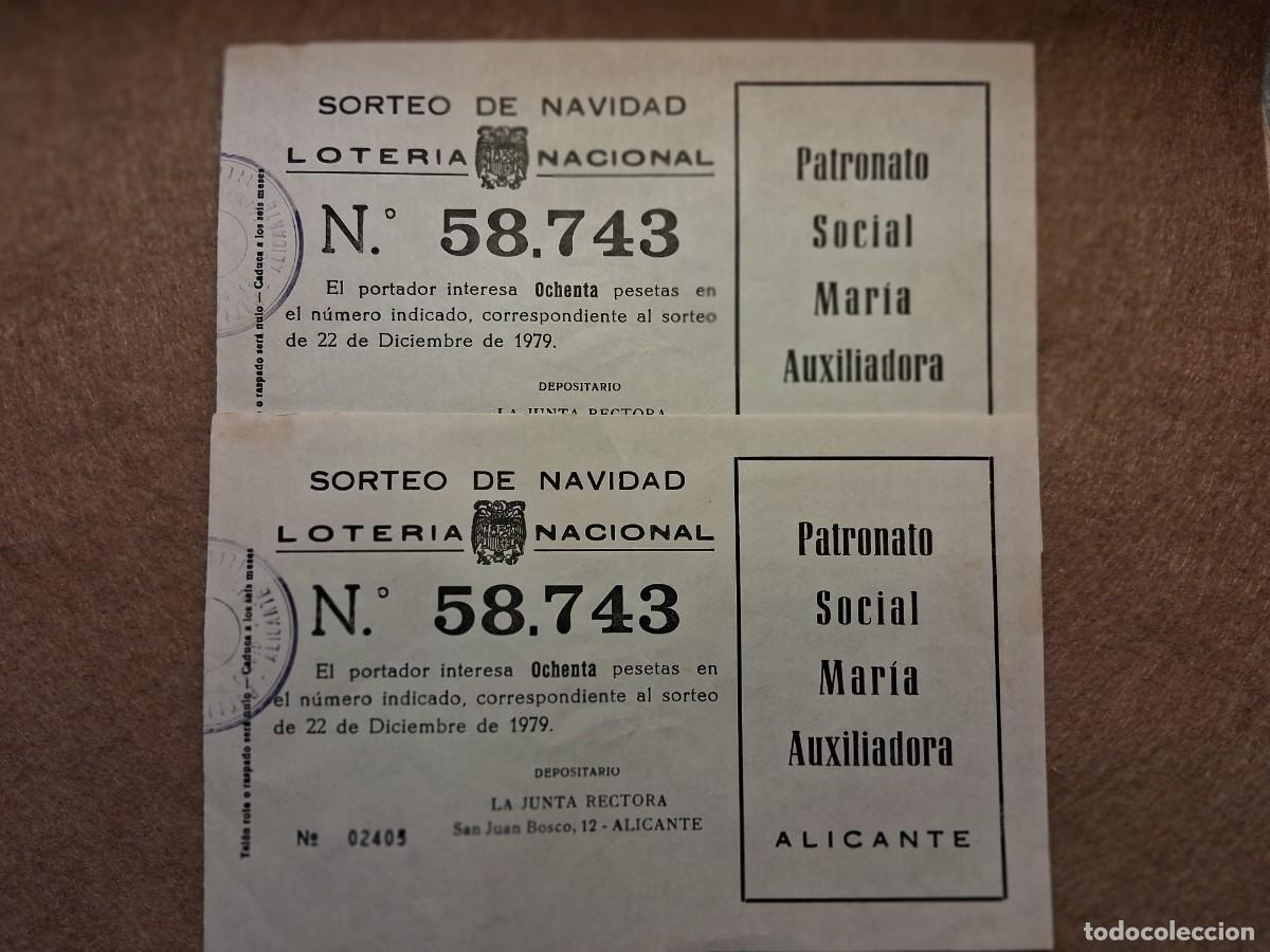 Loter&iacute;a nacional: LOTE DOS PAPELETAS PATRONATO SOCIAL MARIA AUXILIADORA, LOTER&Iacute;A NACIONAL, SORTEO 22 DICIEMBRE 1979.