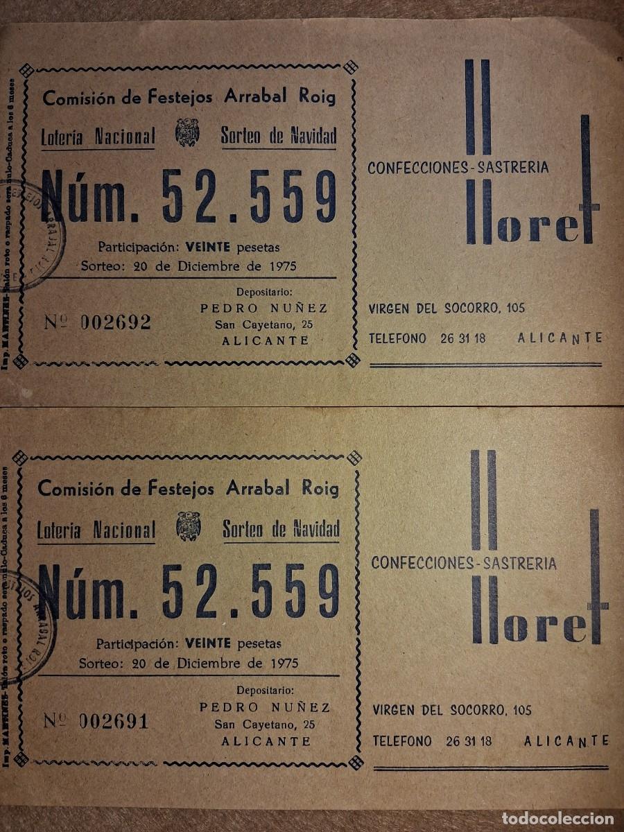 Loter&iacute;a nacional: LOTE DOS PAPELETAS COMISION DE FESTEJOS ARRABAL ROIG, LOTER&Iacute;A NACIONAL, SORTEO 20 DICIEMBRE 1975