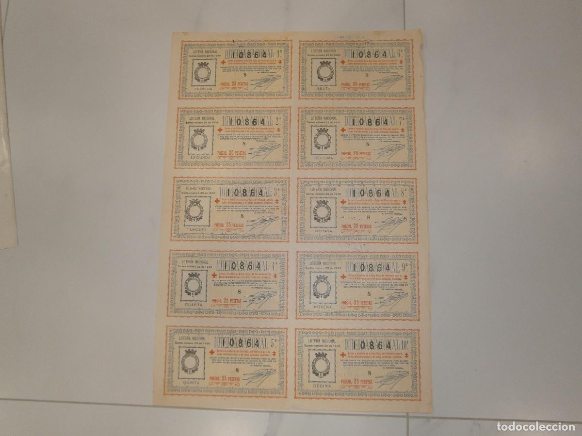 Loter&iacute;a nacional: Billete completo (10 d&eacute;cimos) - Loteria Nacional. Sorteo n&ordm; 29 DE 1936