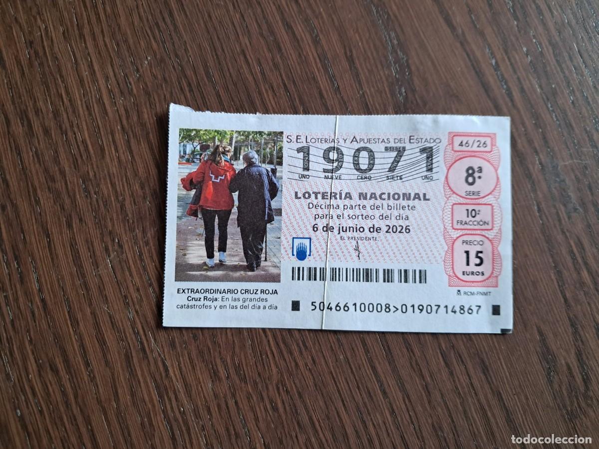 Loter&iacute;a nacional: d&eacute;cimo de loter&iacute;a nacional, 06-06-26, sorteo extraordinario cruz roja, 46/26.