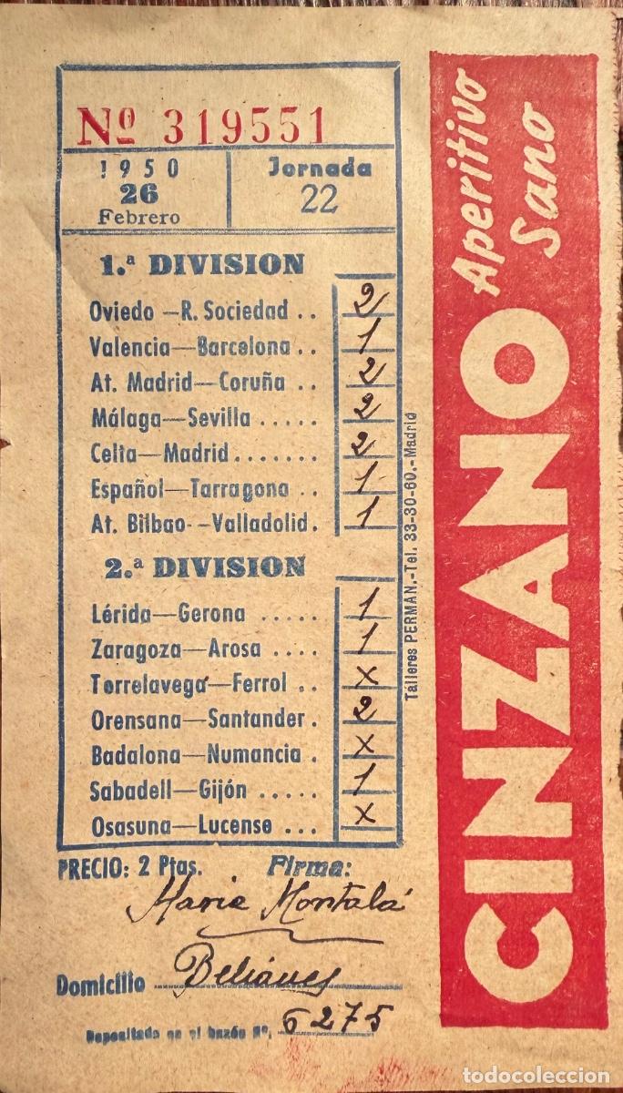 Loter&iacute;a nacional: LOTERIA LA QUINIELA 23 FEBRERO 1950. JORNADA 22