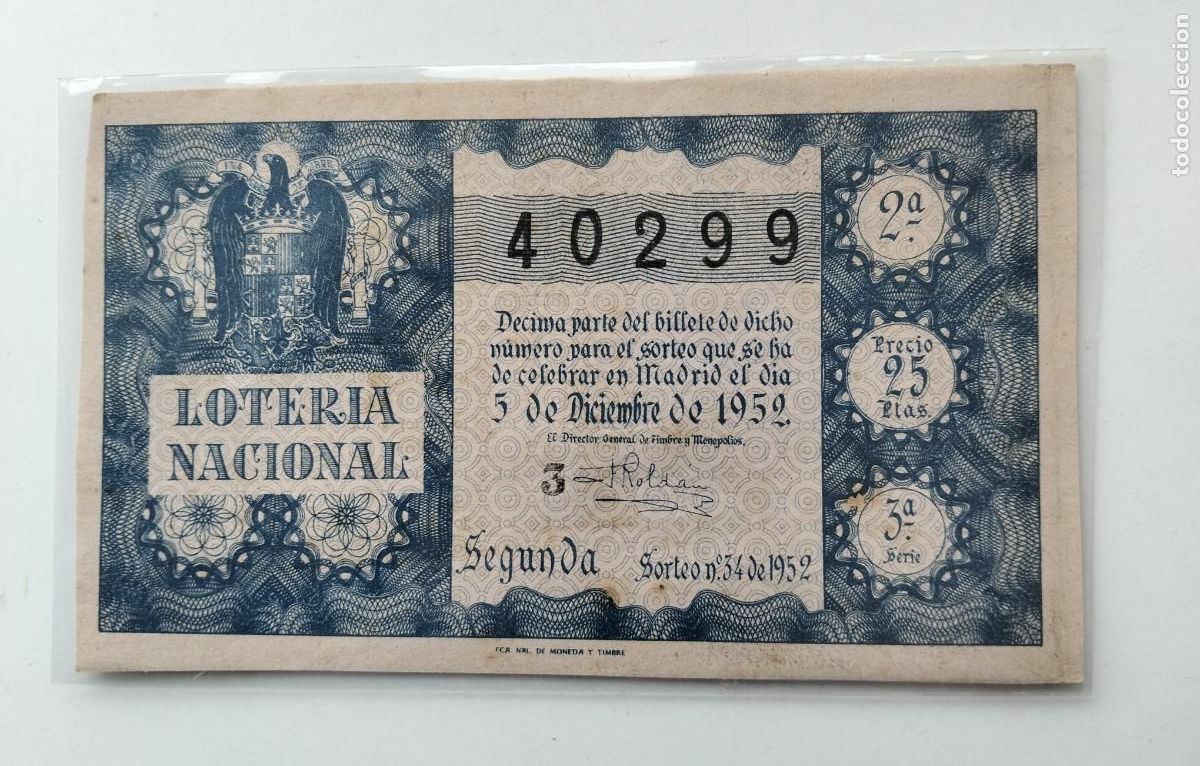 Loter&iacute;a nacional: LOME5 DECIMO DE LOTERIA NACIONAL SORTEO 34 DE 1952