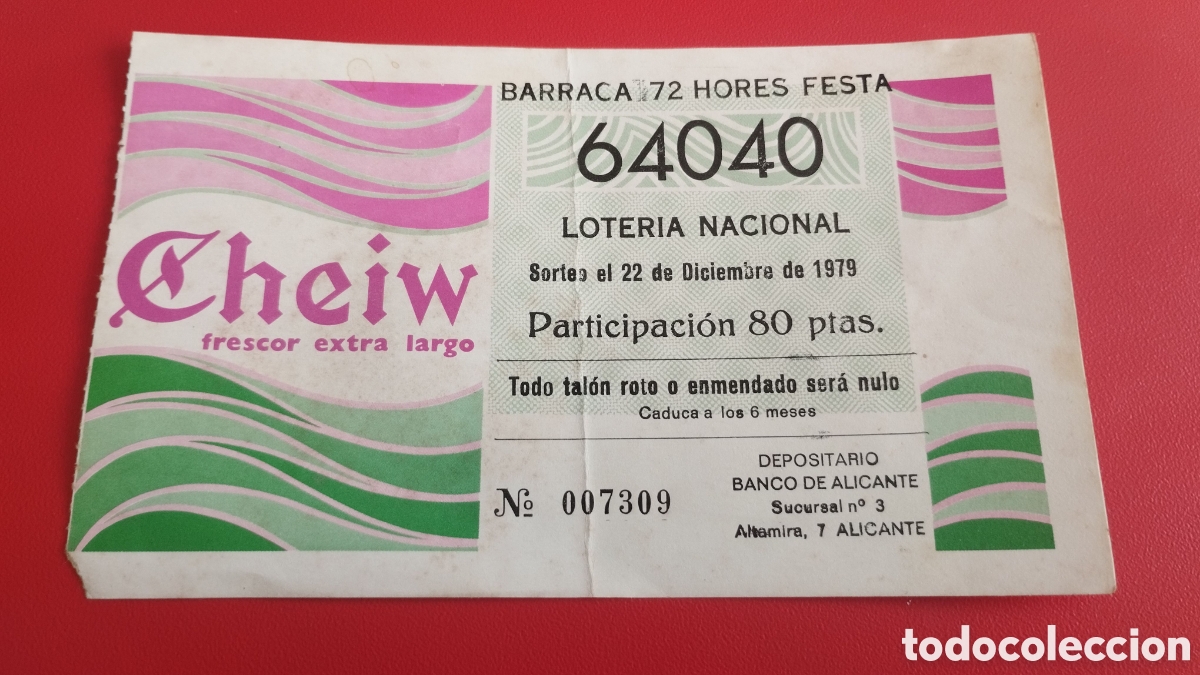 Loter&iacute;a nacional: Antigua loter&iacute;a Damel con publicidad Cheiw 1979