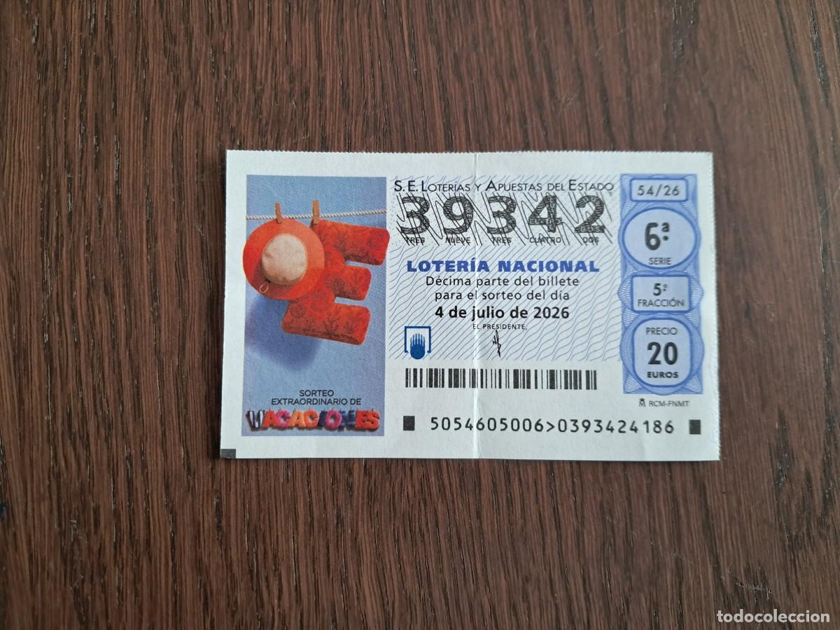 Loter&iacute;a nacional: d&eacute;cimo loter&iacute;a nacional, 04-07-26, sorteo extraordinario de vacaciones. 54/26.