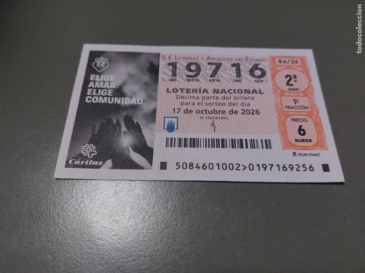 Loter&iacute;a nacional: 19716 84/26 El Jueves. D&eacute;cimo de Loteria Nacional. Buen estado. s-2