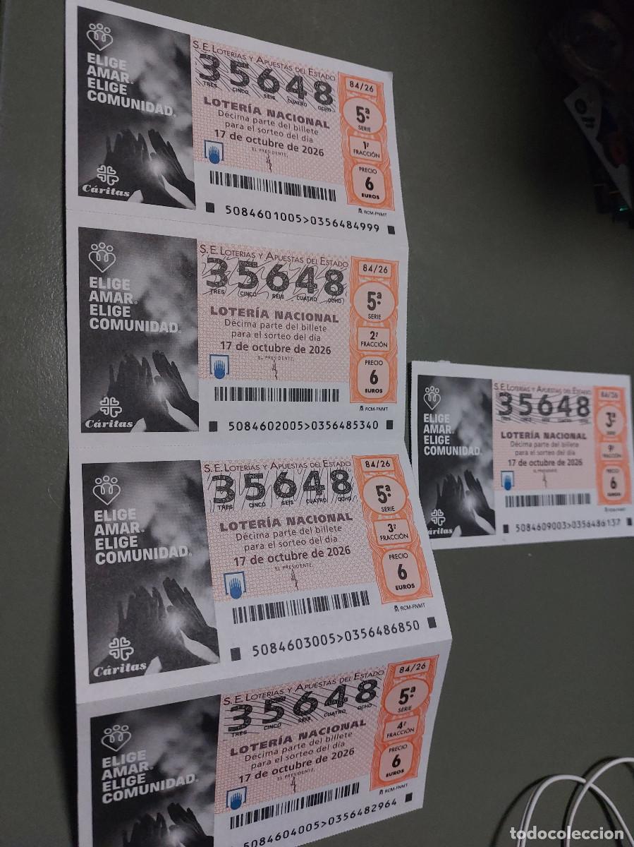 Loter&iacute;a nacional: 35648 84/26 El Jueves. 5 D&eacute;cimo de Loteria Nacional. Buen estado. s-2