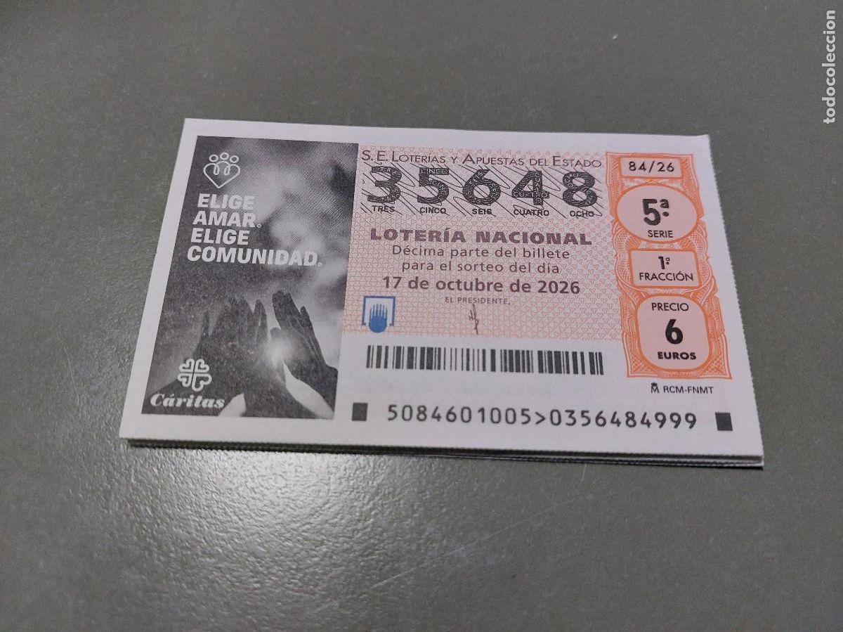 Loter&iacute;a nacional: 15789 84/26 El Jueves. D&eacute;cimo de Loteria Nacional. Buen estado. s-2