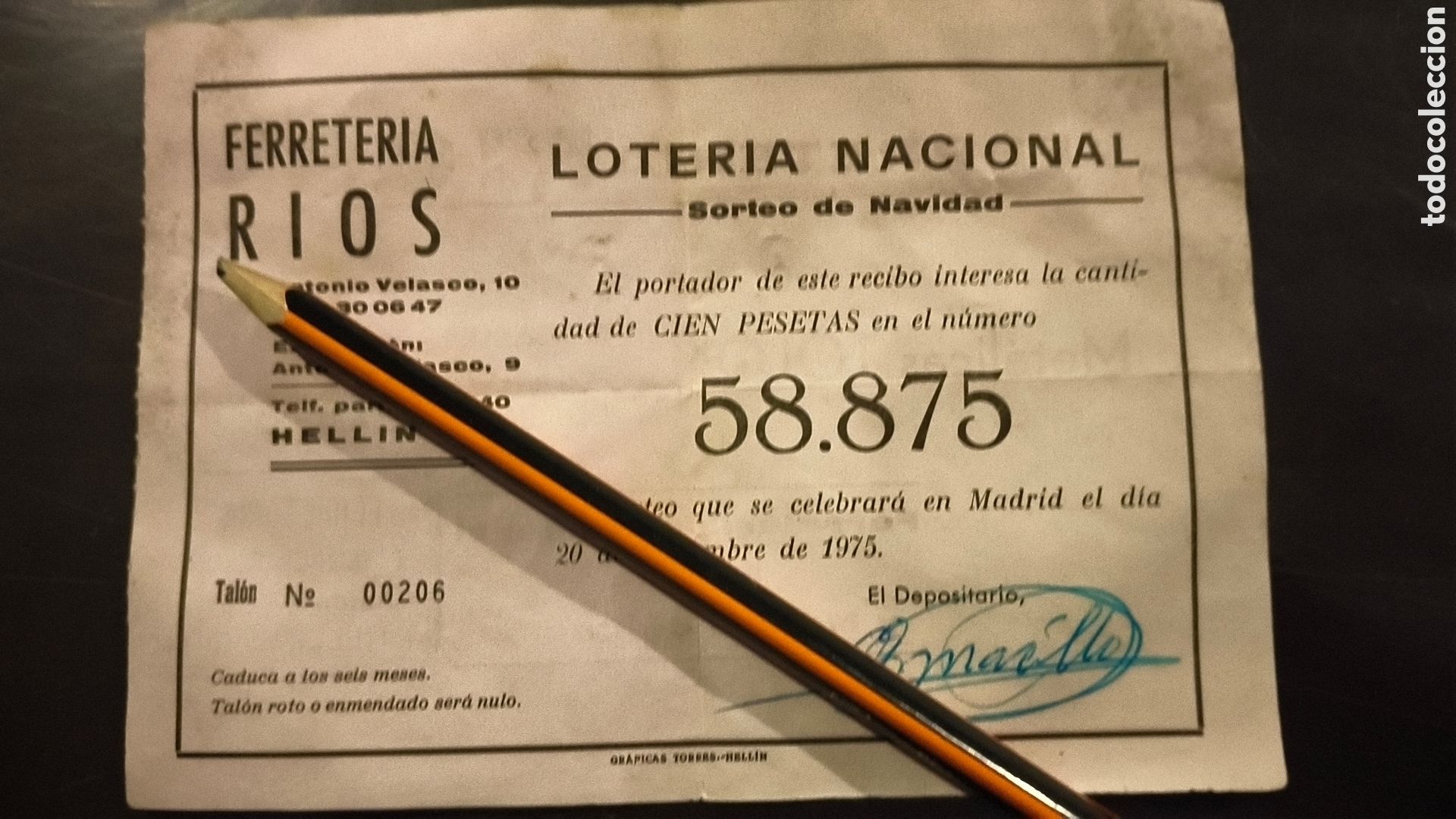 Loter&iacute;a nacional: Participaci&oacute;n loter&iacute;a nacional Hell&iacute;n Albacete ferreter&iacute;a r&iacute;os 1975