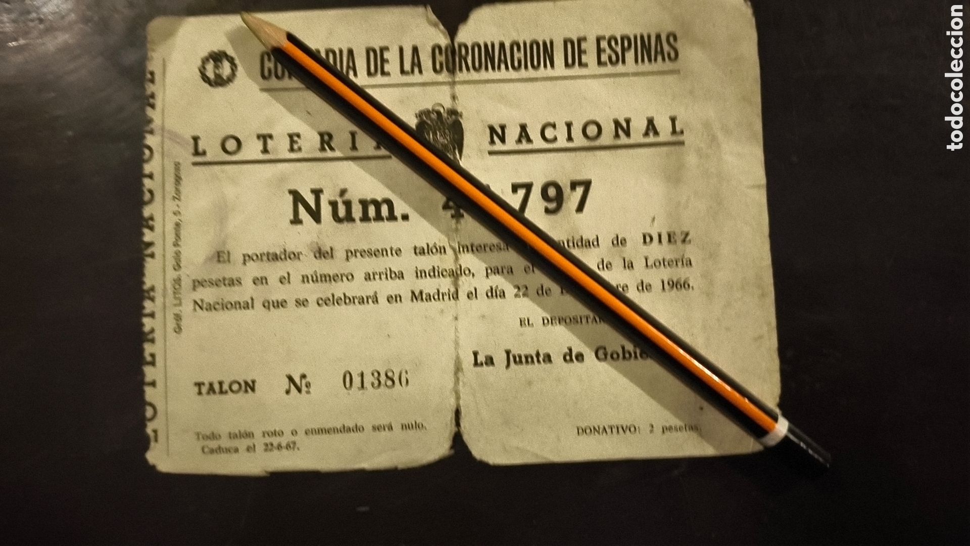 Loter&iacute;a nacional: Loter&iacute;a nacional cofrad&iacute;a coronaci&oacute;n de espinas Zaragoza Arag&oacute;n 1966