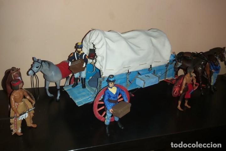 Madelman MDE Carreta caravana oeste de caballeria con caballos original 3 soldados 2 indios y luz