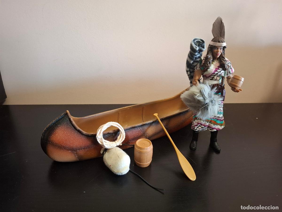 Madelman: Figura tipo Madelman MDE madelwoman vendedora de pieles india oeste far west con cayuco y accesorios