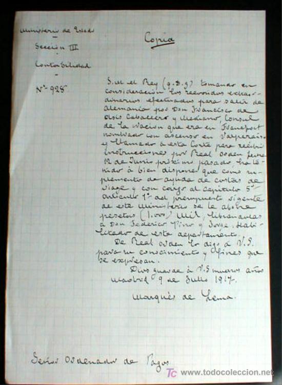 Manuscritos antiguos: DOCUMENTO MINISTERIO DE ESTADO. A&Ntilde;O 1917.. ENVIO GRATIS&iexcl;&iexcl;&iexcl; - Foto 1
