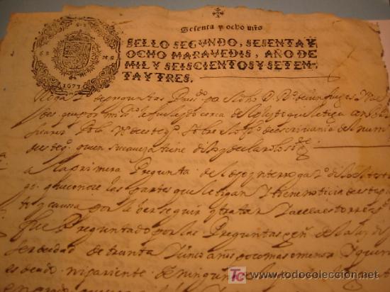 Manuscritos antiguos: MANUSCRITO A&Ntilde;O 1673 SELLO CARLOS II - Foto 1