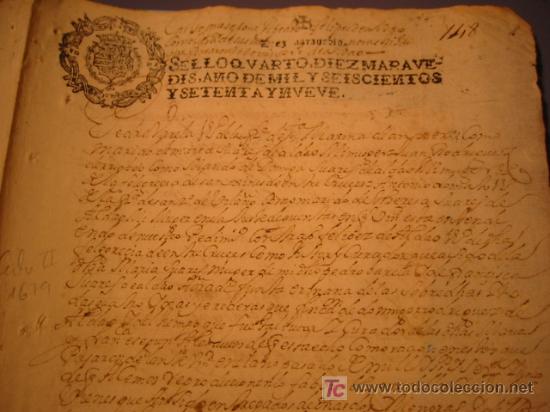 Manuscritos antiguos: MANUSCRITO A&Ntilde;O 1679 SELLO CARLOS II - Foto 1
