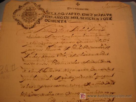 Manuscritos antiguos: MANUSCRITO A&Ntilde;O 1680 SELLO CARLOS II - Foto 1