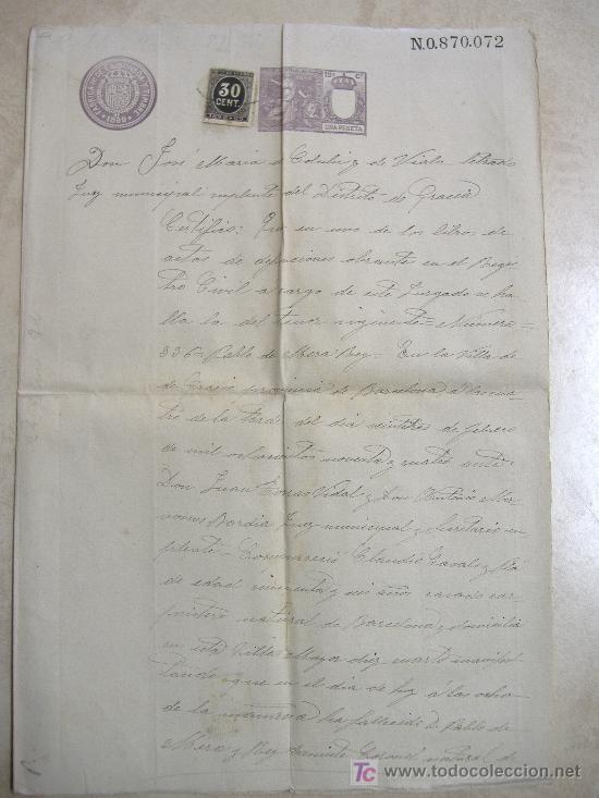Manuscritos antiguos: certificado del juez municipal del distrito de gracia - Foto 1