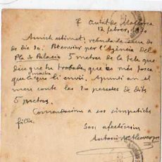 Manuscritos antiguos: POSTAL MANUSCRITA ORIGINAL DEL ESCRITOR ANTONI Mª ALCOVER, 1930,ENVIADA A UN LIBRERO DE BARCELONA