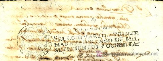 Manuscritos antiguos: SELLO QUARTO, 20 MARAVEDIS, A&Ntilde;O 1780 - Foto 1