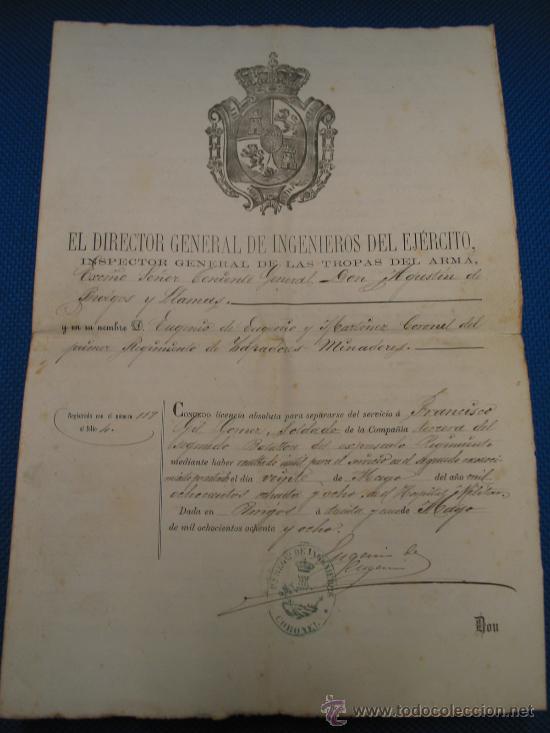 Manuscritos antiguos: LICENCIA MILITARIA SIGLO XIX. - Foto 1
