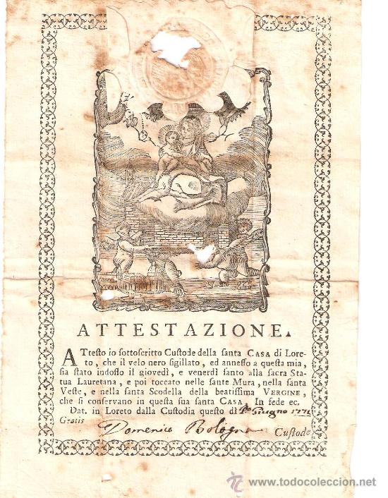 Manuscritos antiguos: ATTESTAZIONE. JUNIO DE 1771. ORIGINAL - Foto 1