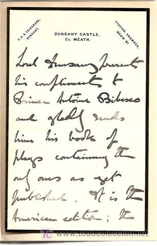 Manuscritos antiguos: Lord Dunsany &iquest;documento aut&oacute;grafo? &ndash; 1916 - Foto 1