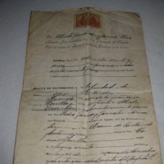 Manuscritos antiguos: ANTIGUA PARTIDA DE NACIMIENTO - SANTANDER - AÑO 1895 -. Lote 12663512