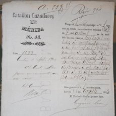 Manuscritos antiguos: 1903, BATALLON DE CAZADORES DE MERIDA, N 13. DOCUMENTO MILITAR CON EL MEMBRETE.