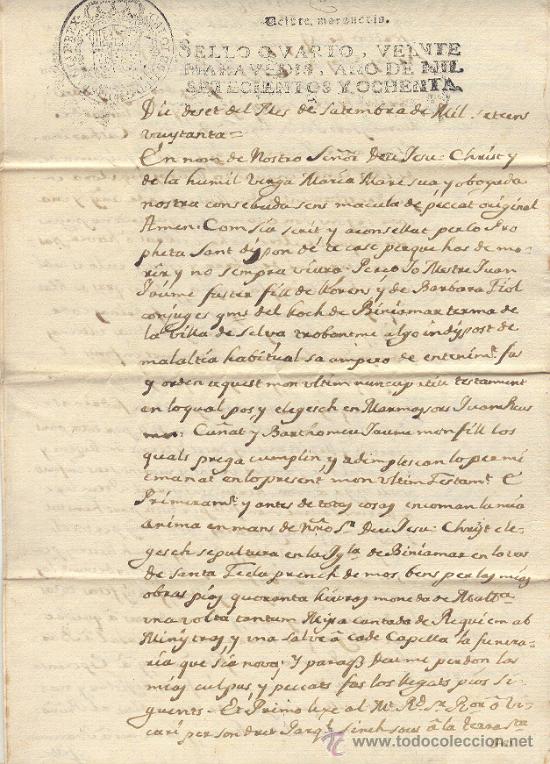 Manuscritos antiguos: DOCUMENTO A&Ntilde;O 1780 DOS HOJAS SELVA MALLORCA - Foto 1