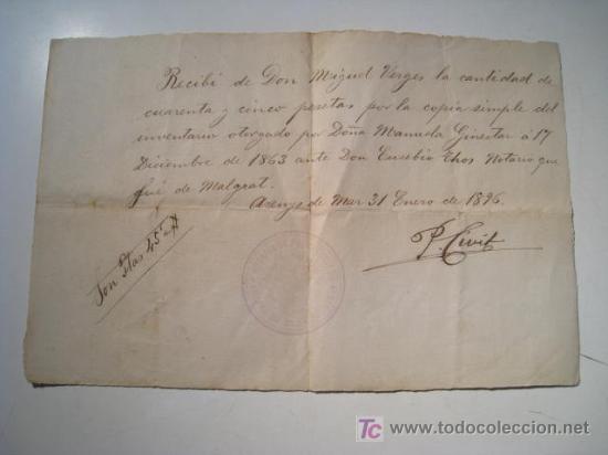 Manuscritos antiguos: ARENYS DE MAR. RECIBO MANUSCRITO 1896 - Foto 1