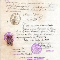 Manuscritos antiguos: CERTIFICADO DE NACIMIENTO SELLO PARROQUIA DE SAN JORGE DE MOSENDE PORRIÑO, CONSULADO DE PERU VIGO. Lote 27528351