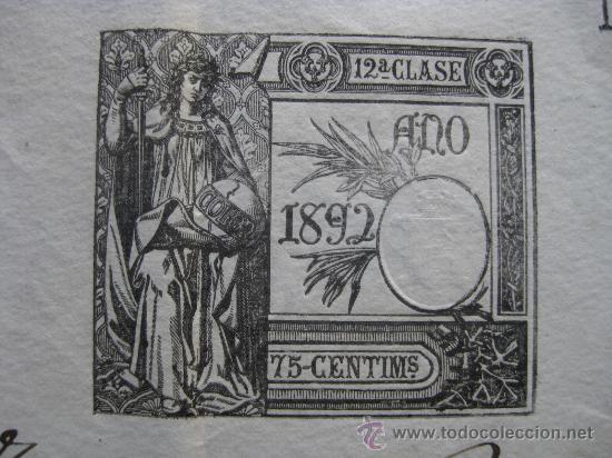 Manuscritos antiguos: DOCUMENTO CERTIFICADO ECLECIASTICO A&Ntilde;O 1892 CON BONITOS SELLOS EN SECO E IMPRESOS - Foto 3