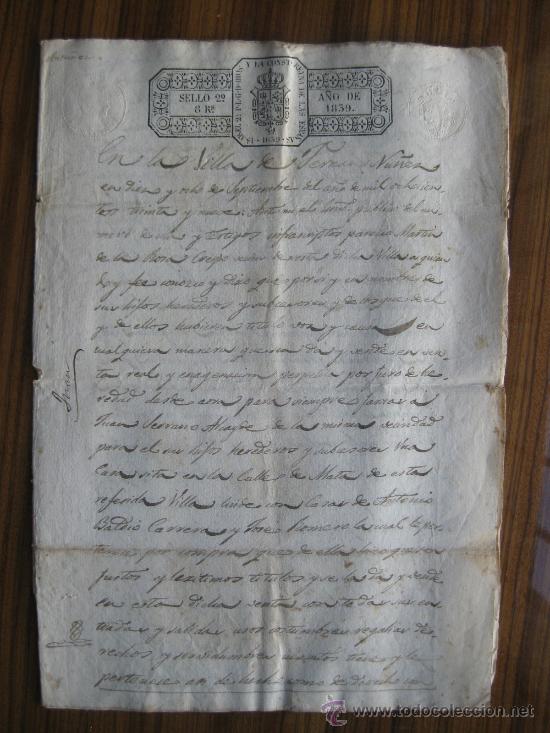 Manuscritos antiguos: DOCUMENTO NOTARIAL CON SELLOS EN SECO DE ISABEL II Y ESCUDO DE ESPA&Ntilde;A - Foto 1