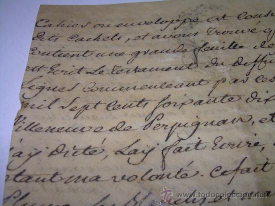 Manuscritos antiguos: TESTAMENTO DE PERGAMINO A&Ntilde;O 1.769....SELLO ROUSSILON  -  PERPIGNAN - Foto 6