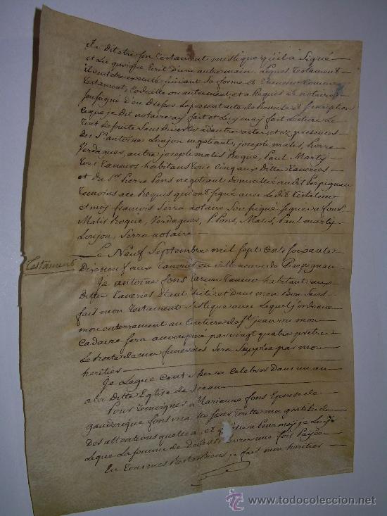 Manuscritos antiguos: TESTAMENTO DE PERGAMINO A&Ntilde;O 1.769....SELLO ROUSSILON  -  PERPIGNAN - Foto 7
