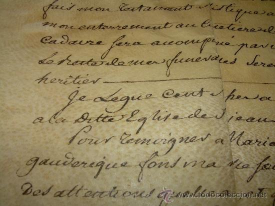 Manuscritos antiguos: TESTAMENTO DE PERGAMINO A&Ntilde;O 1.769....SELLO ROUSSILON  -  PERPIGNAN - Foto 13