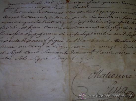 Manuscritos antiguos: TESTAMENTO DE PERGAMINO A&Ntilde;O 1.769....SELLO ROUSSILON  -  PERPIGNAN - Foto 17