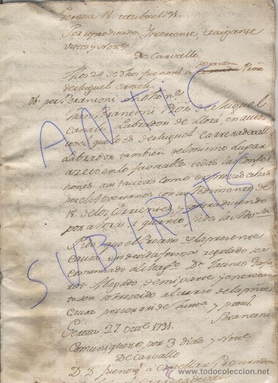 Manuscritos antiguos: MANUSCRITO. DOCUMENTO NOTARIAL. GERONA. GIRONA. A&Ntilde;O 1791. LLORA. - Foto 1