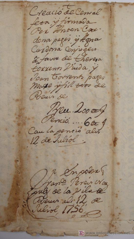 Manuscritos antiguos: REUS, A&Ntilde;O 1756. DOCUMENTO FAMILIAR 6 HOJAS , - Foto 1