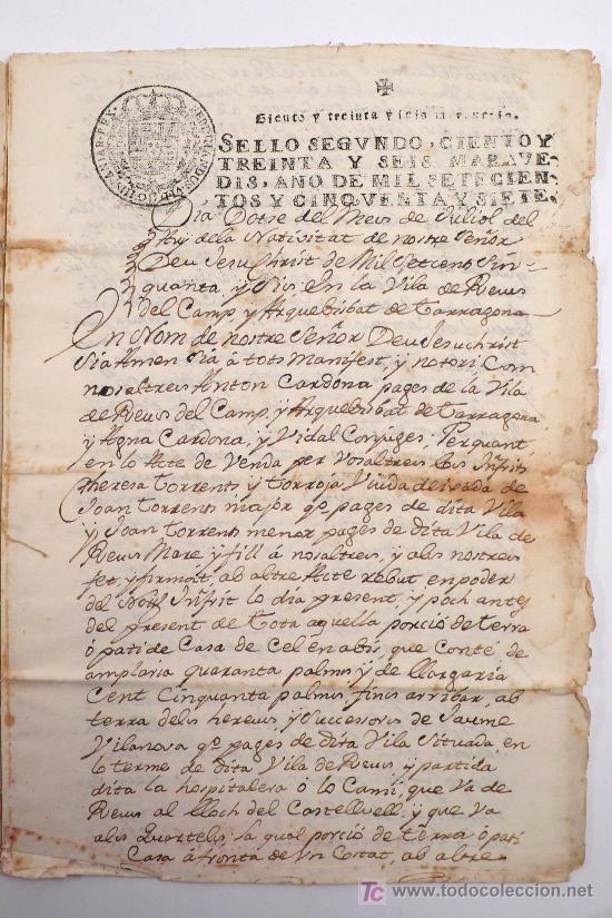 Manuscritos antiguos: REUS, A&Ntilde;O 1756. DOCUMENTO FAMILIAR 6 HOJAS , - Foto 3